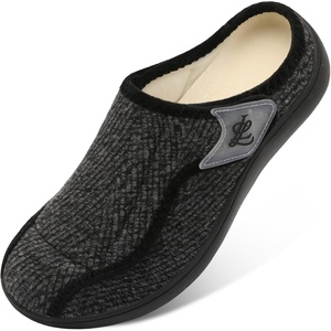 LeIsfIt Men’s Wide Toe Box Slippers Adjustable Comfort House Shoes(Blackpattern)