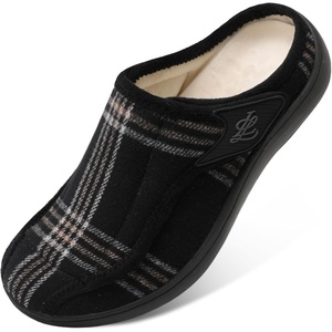 LeIsfIt Men’s Wide Toe Box Slippers Adjustable Comfort House Shoes(Blackstripe)