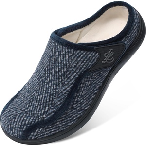 LeIsfIt Men’s Wide Toe Box Slippers Adjustable Comfort House Shoes(Bluepattern)