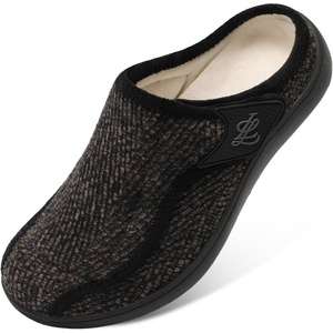 LeIsfIt Men’s Wide Toe Box Slippers Adjustable Comfort House Shoes(Brownpattern)