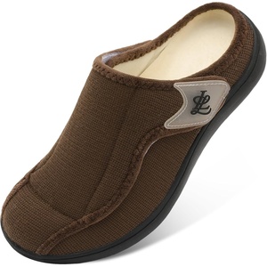 LeIsfIt Men’s Wide Toe Box Slippers Adjustable Comfort House Shoes(Chocolate)