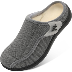LeIsfIt Men’s Wide Toe Box Slippers Adjustable Comfort House Shoes(Darkgrey)