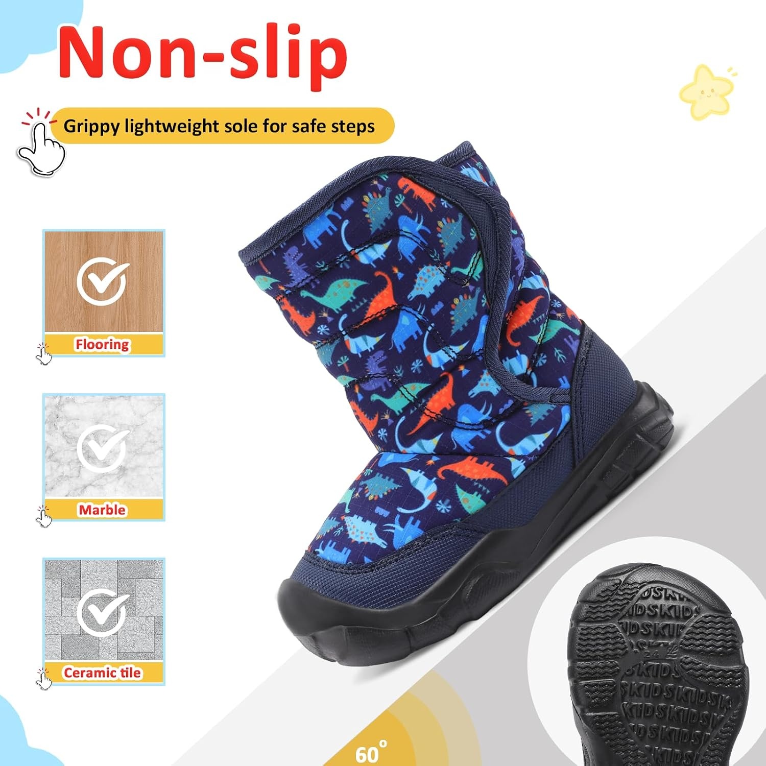 image:imageLeIsfIt Toddler Boots Boys Girls Plush Lined Snow Boots Cozy Winter ShoesBluedinosaur