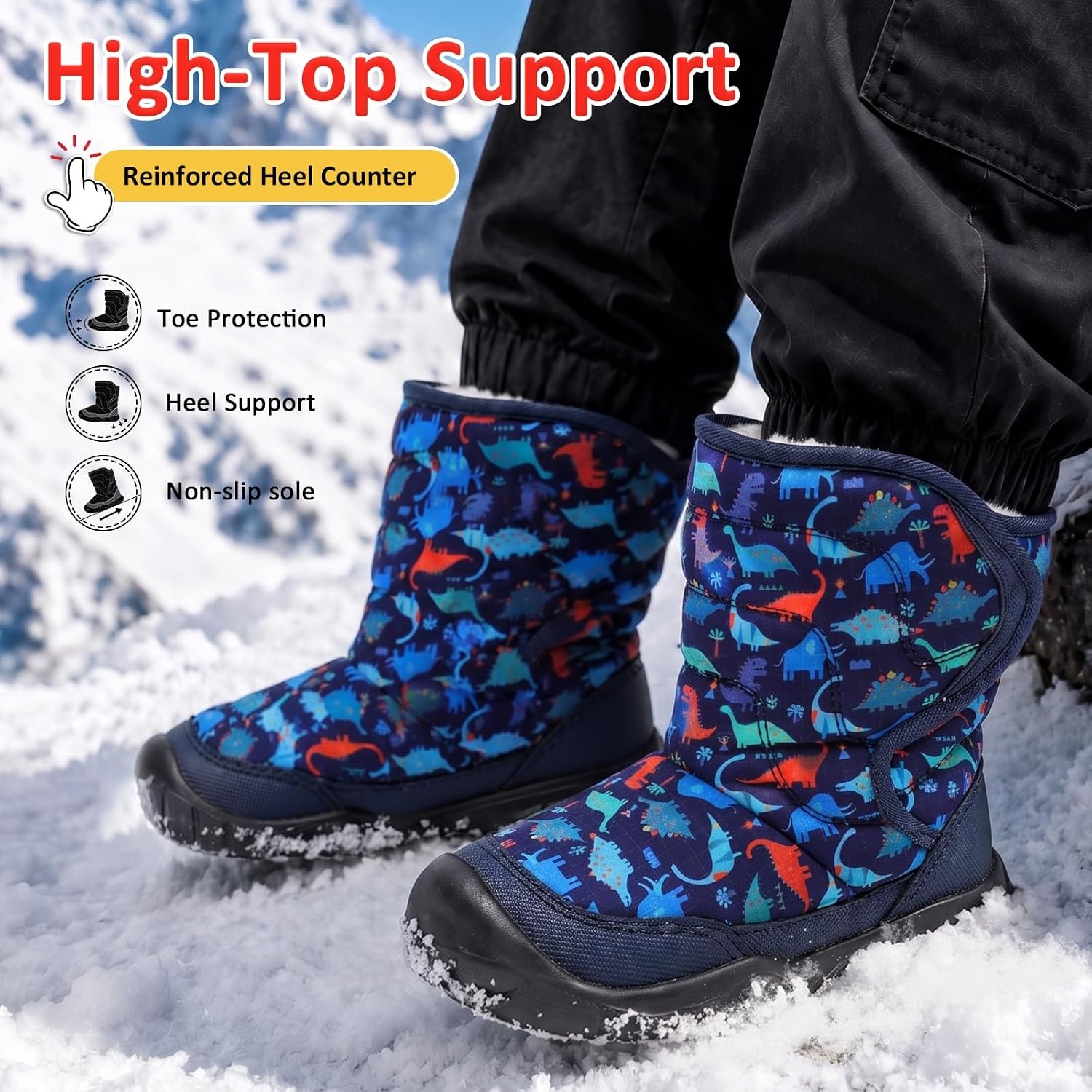 image:imageLeIsfIt Toddler Boots Boys Girls Plush Lined Snow Boots Cozy Winter ShoesBluedinosaur