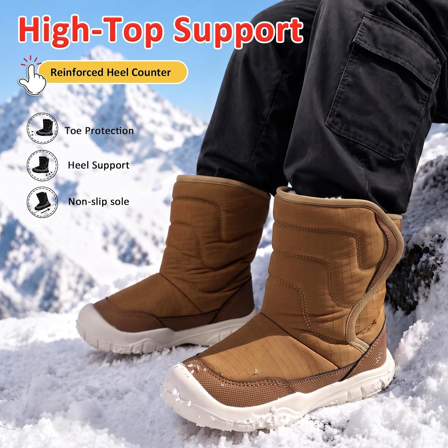 image:imageLeIsfIt Toddler Boots Boys Girls Plush Lined Snow Boots Cozy Winter ShoesBrown