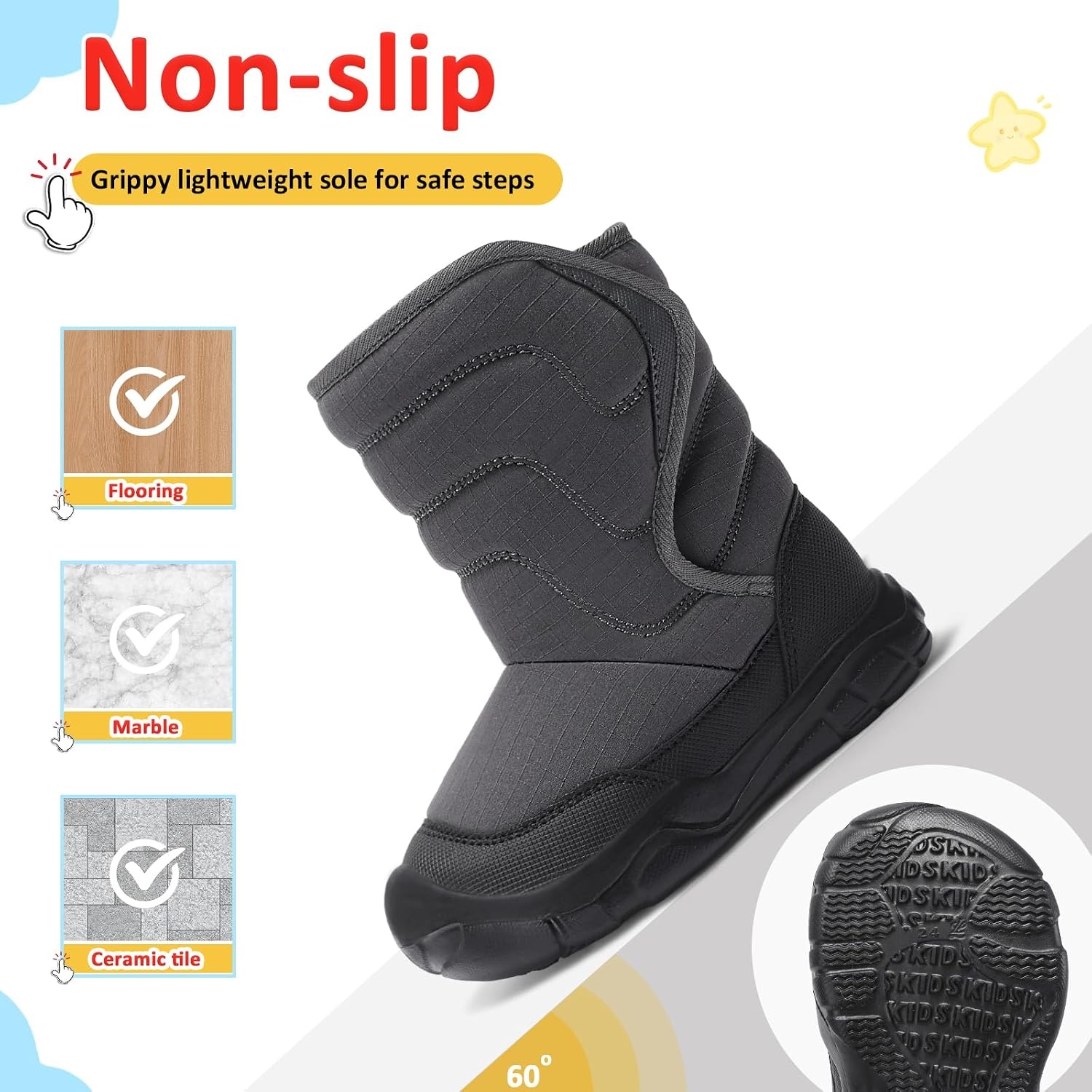 image:imageLeIsfIt Toddler Boots Boys Girls Plush Lined Snow Boots Cozy Winter ShoesGrey