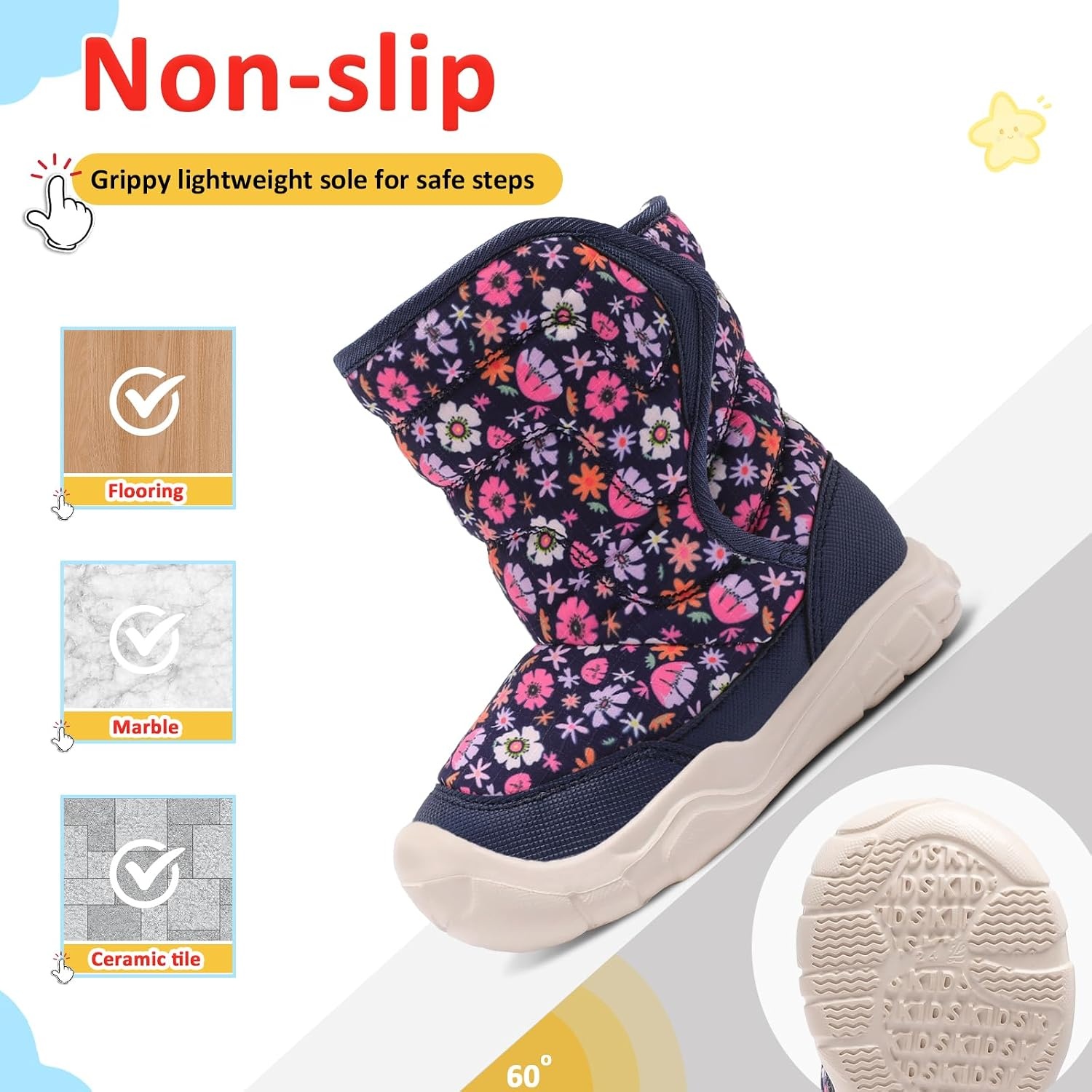 image:imageLeIsfIt Toddler Boots Boys Girls Plush Lined Snow Boots Cozy Winter ShoesNavyflower