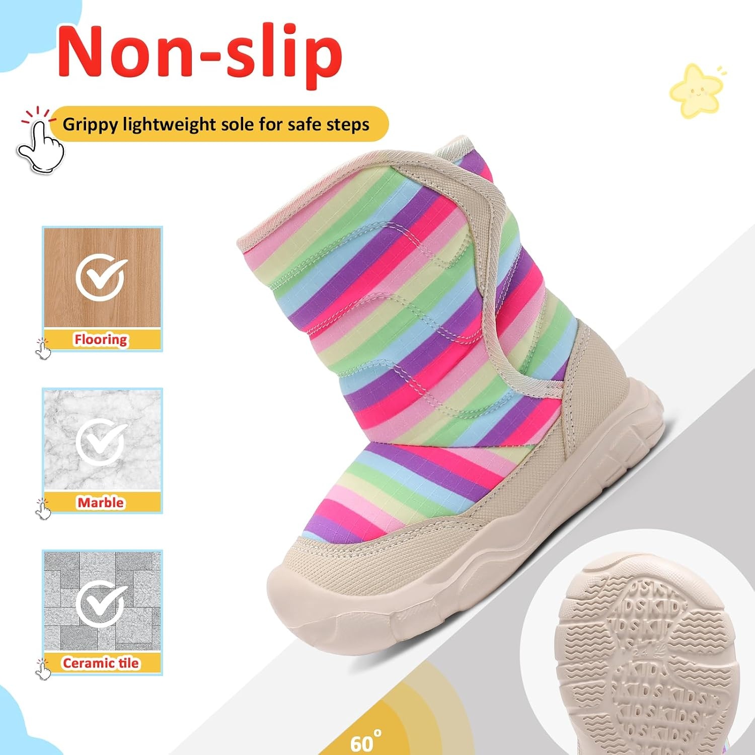 image:imageLeIsfIt Toddler Boots Boys Girls Plush Lined Snow Boots Cozy Winter ShoesRainbow