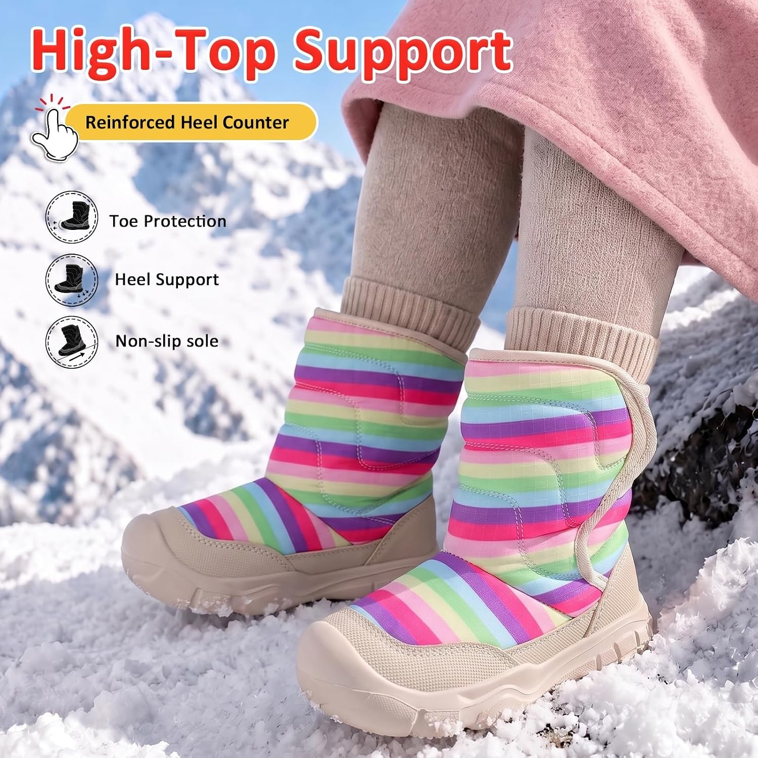 image:imageLeIsfIt Toddler Boots Boys Girls Plush Lined Snow Boots Cozy Winter ShoesRainbow