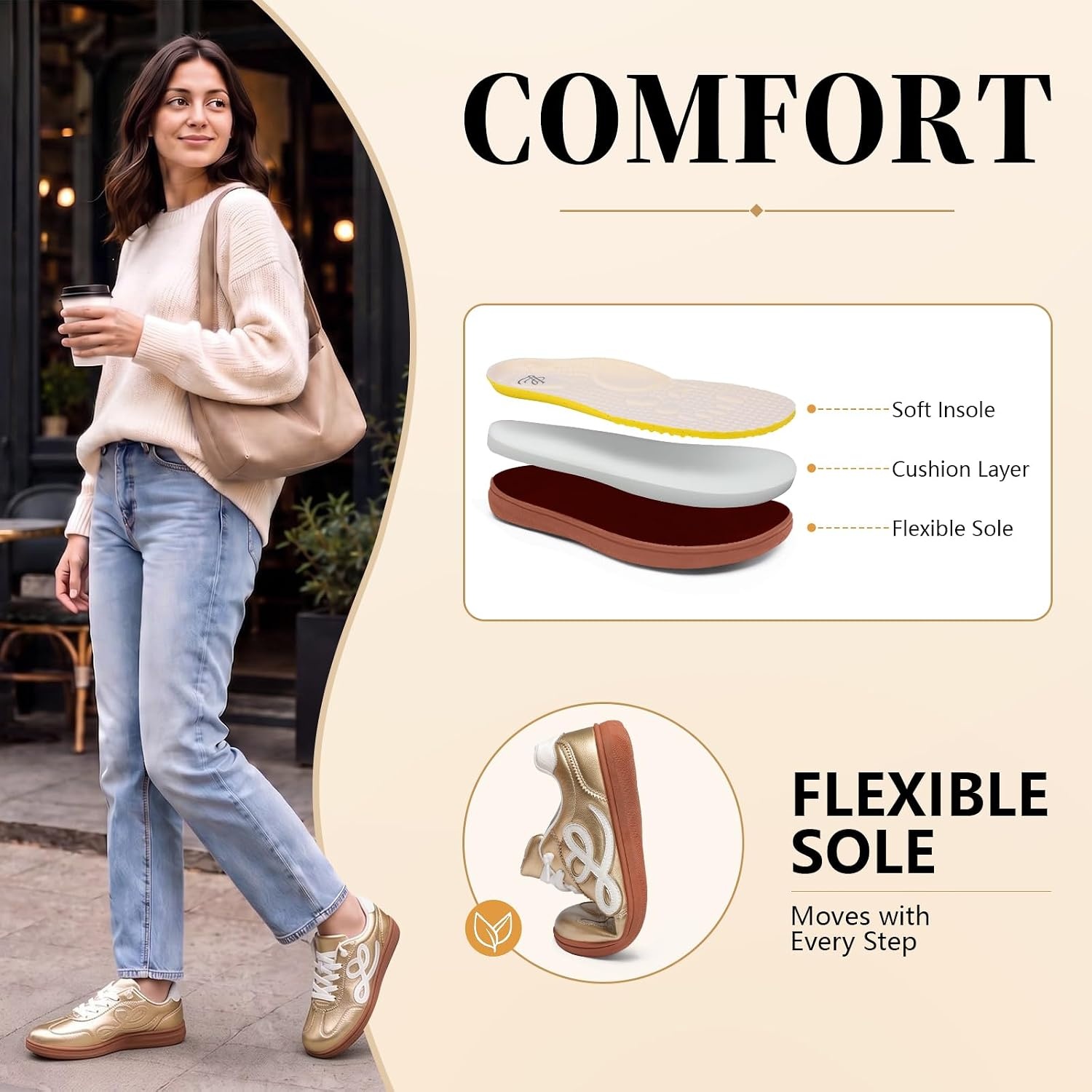image:imageLeIsfIt Womens Retro Fashion Sneakers Wide Toe Box SlipOn Barefoot ShoesGold