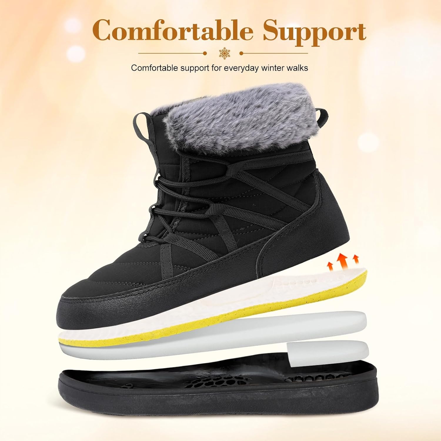 image:imageLeIsfIt Womens Winter Boots Faux Fur Lined Warm Ankle BootiesBlack