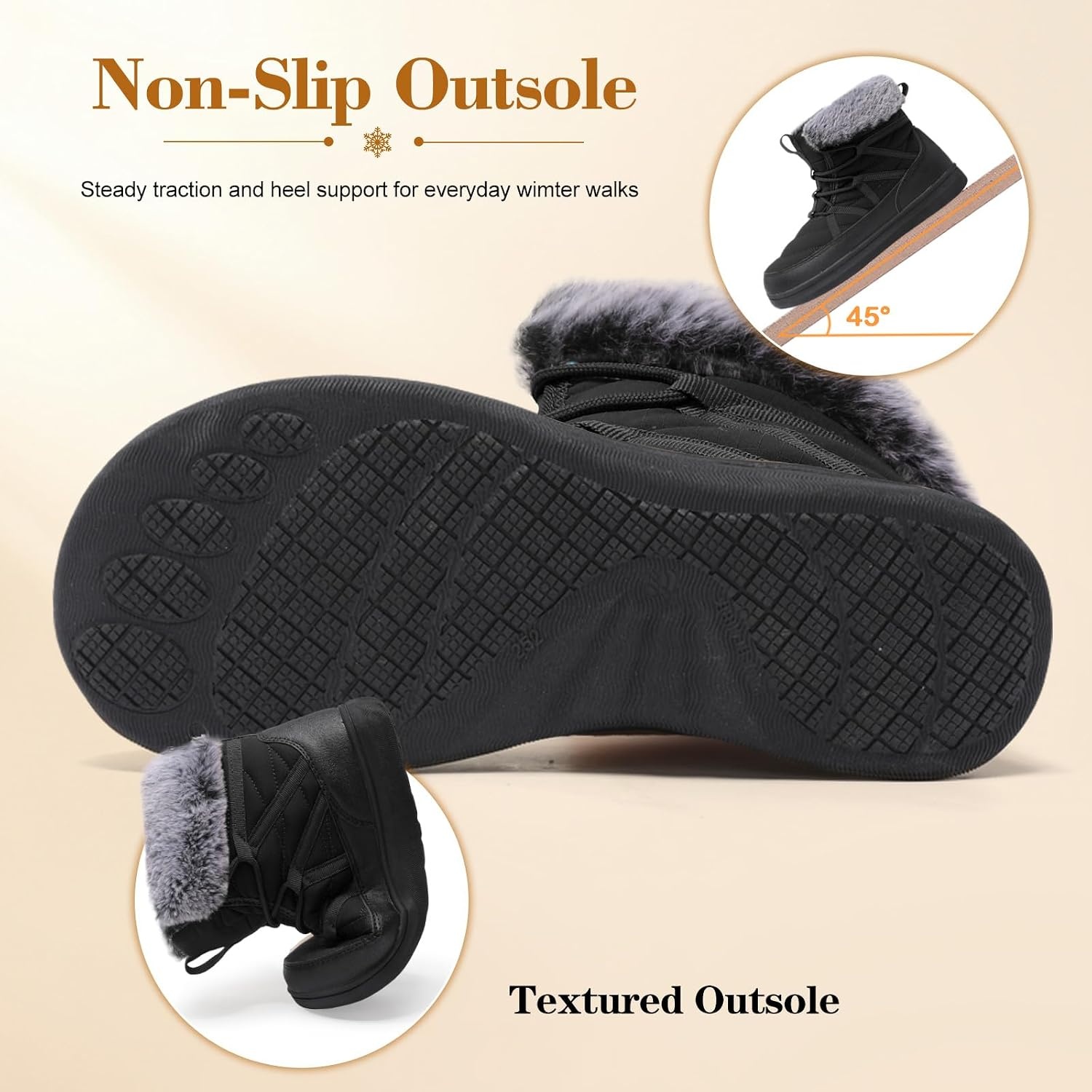 image:imageLeIsfIt Womens Winter Boots Faux Fur Lined Warm Ankle BootiesBlack