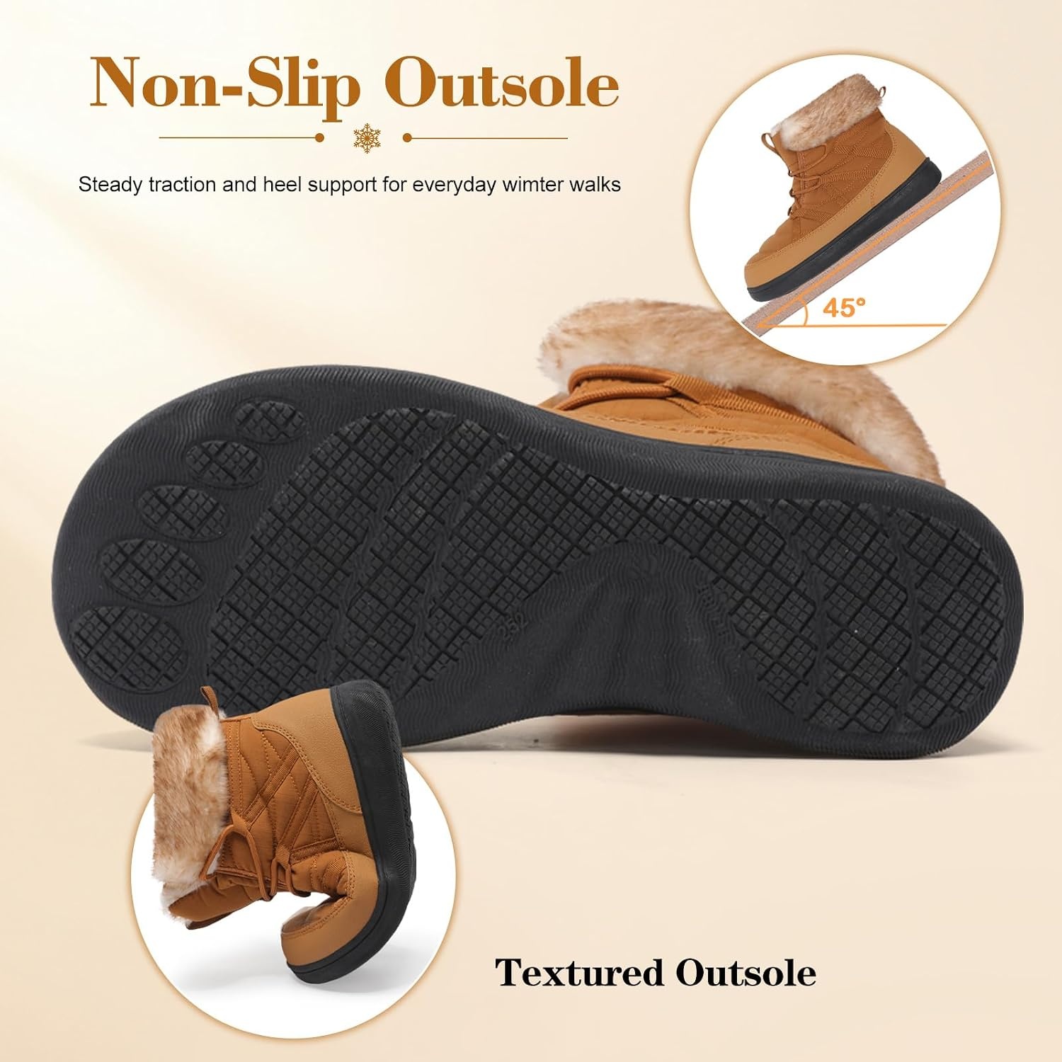 image:imageLeIsfIt Womens Winter Boots Faux Fur Lined Warm Ankle BootiesBrown