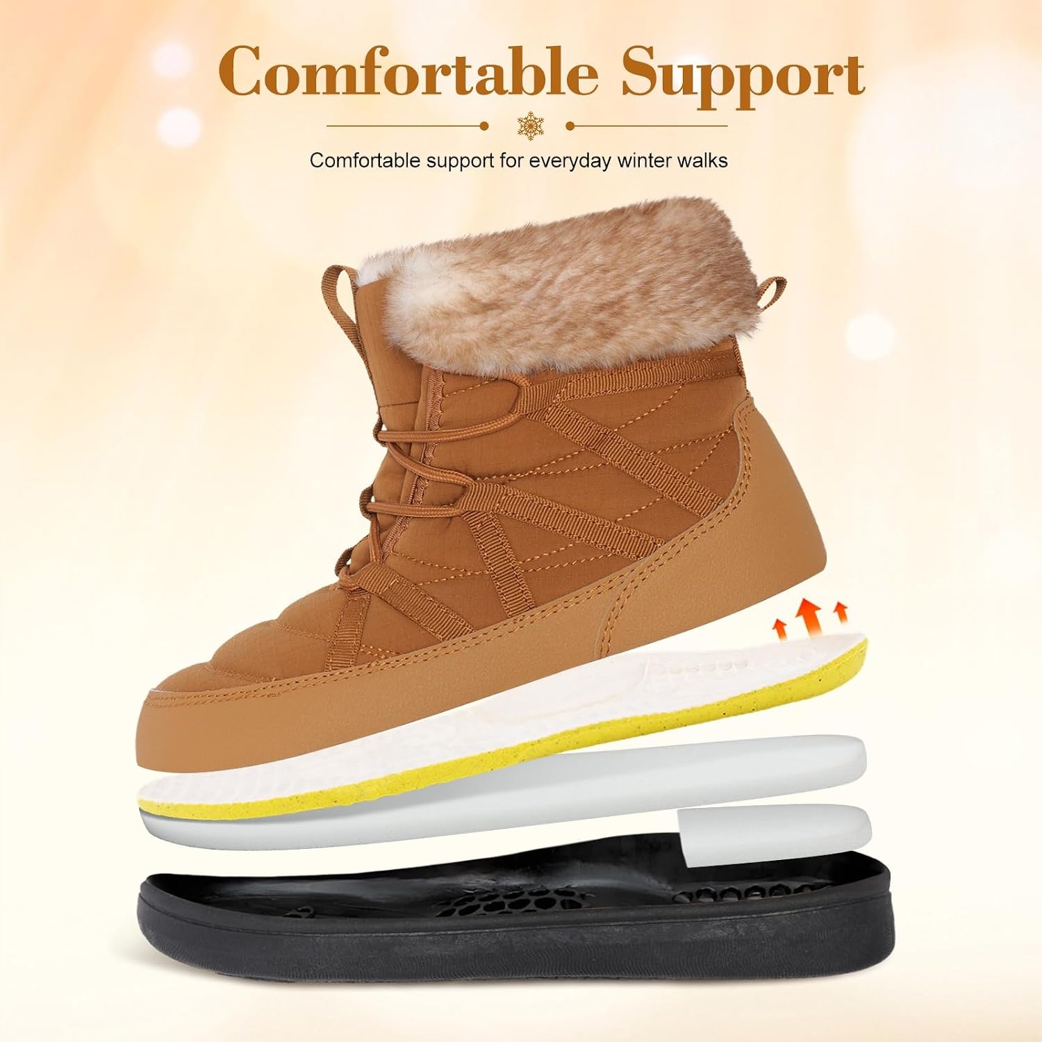 image:imageLeIsfIt Womens Winter Boots Faux Fur Lined Warm Ankle BootiesBrown