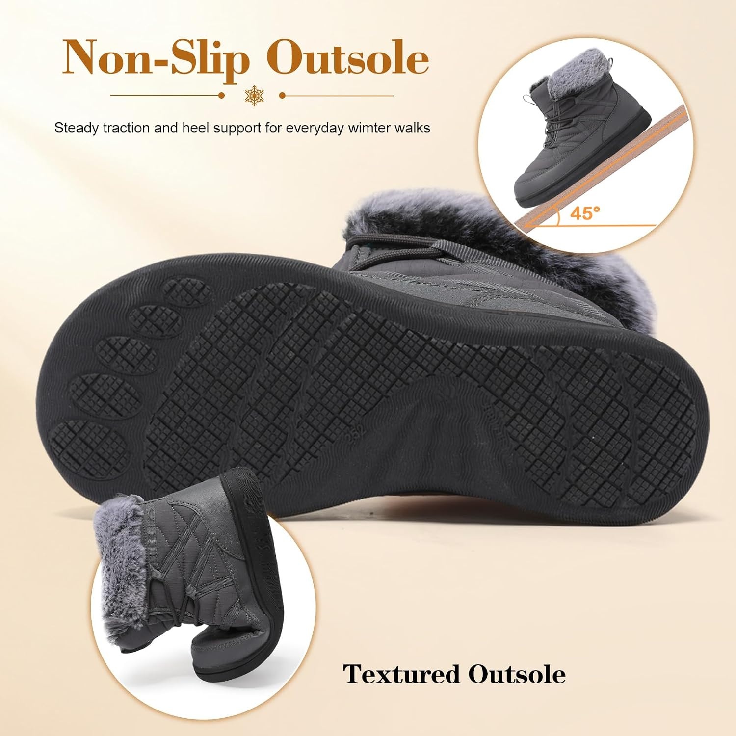 image:imageLeIsfIt Womens Winter Boots Faux Fur Lined Warm Ankle BootiesGrey