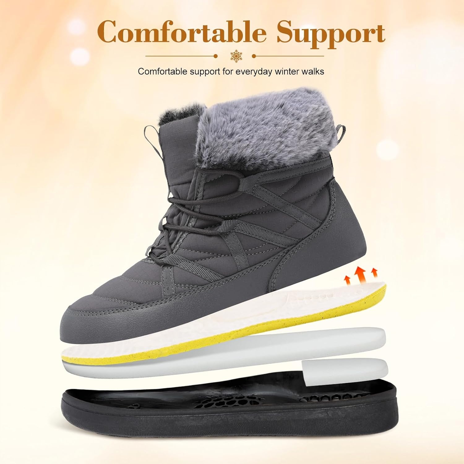 image:imageLeIsfIt Womens Winter Boots Faux Fur Lined Warm Ankle BootiesGrey