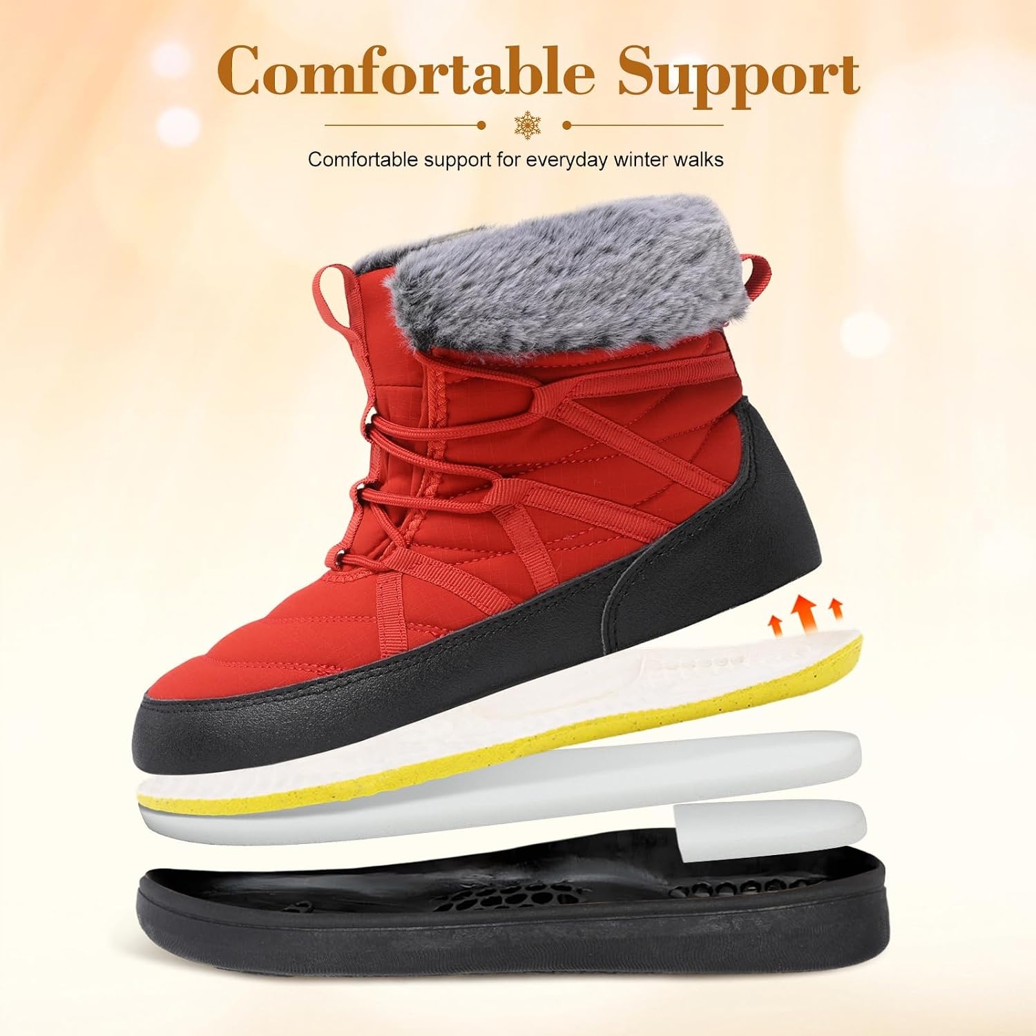 image:imageLeIsfIt Womens Winter Boots Faux Fur Lined Warm Ankle BootiesOrange Red