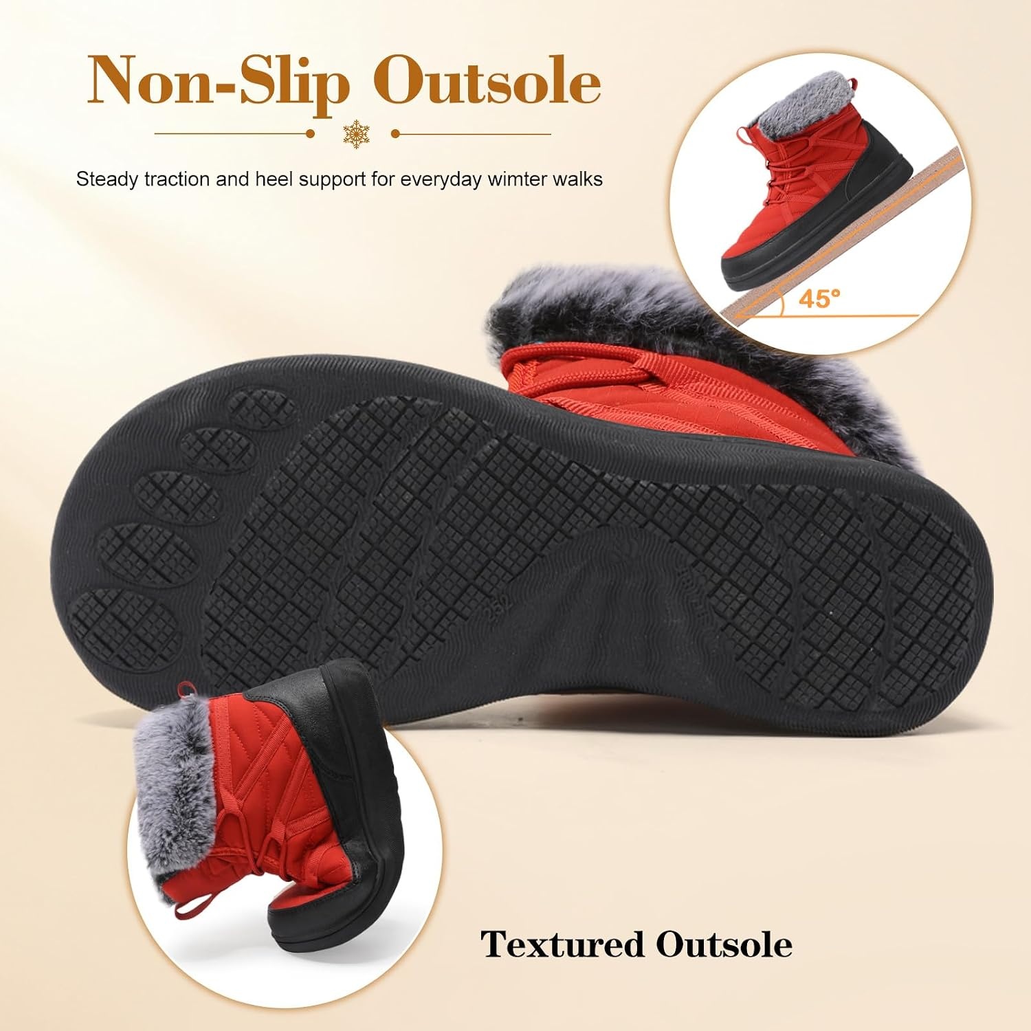 image:imageLeIsfIt Womens Winter Boots Faux Fur Lined Warm Ankle BootiesOrange Red