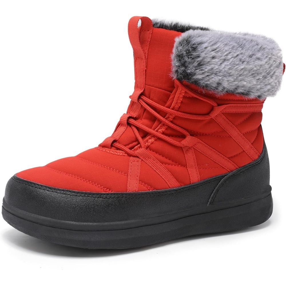 image:imageLeIsfIt Womens Winter Boots Faux Fur Lined Warm Ankle BootiesOrange Red