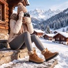 LeIsfIt Women’s Winter Boots Faux Fur Lined Warm Ankle Booties(Brown)
